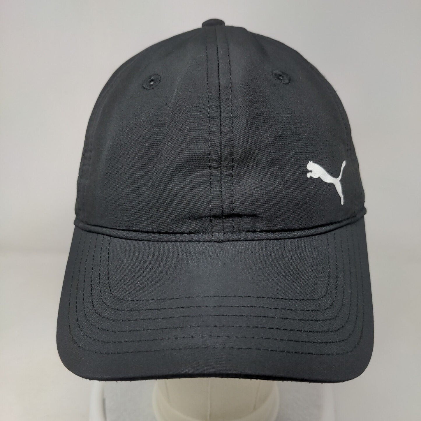 Puma Strapback Hat Black One Size Adjustable Solid 6 Panel Vent Holes