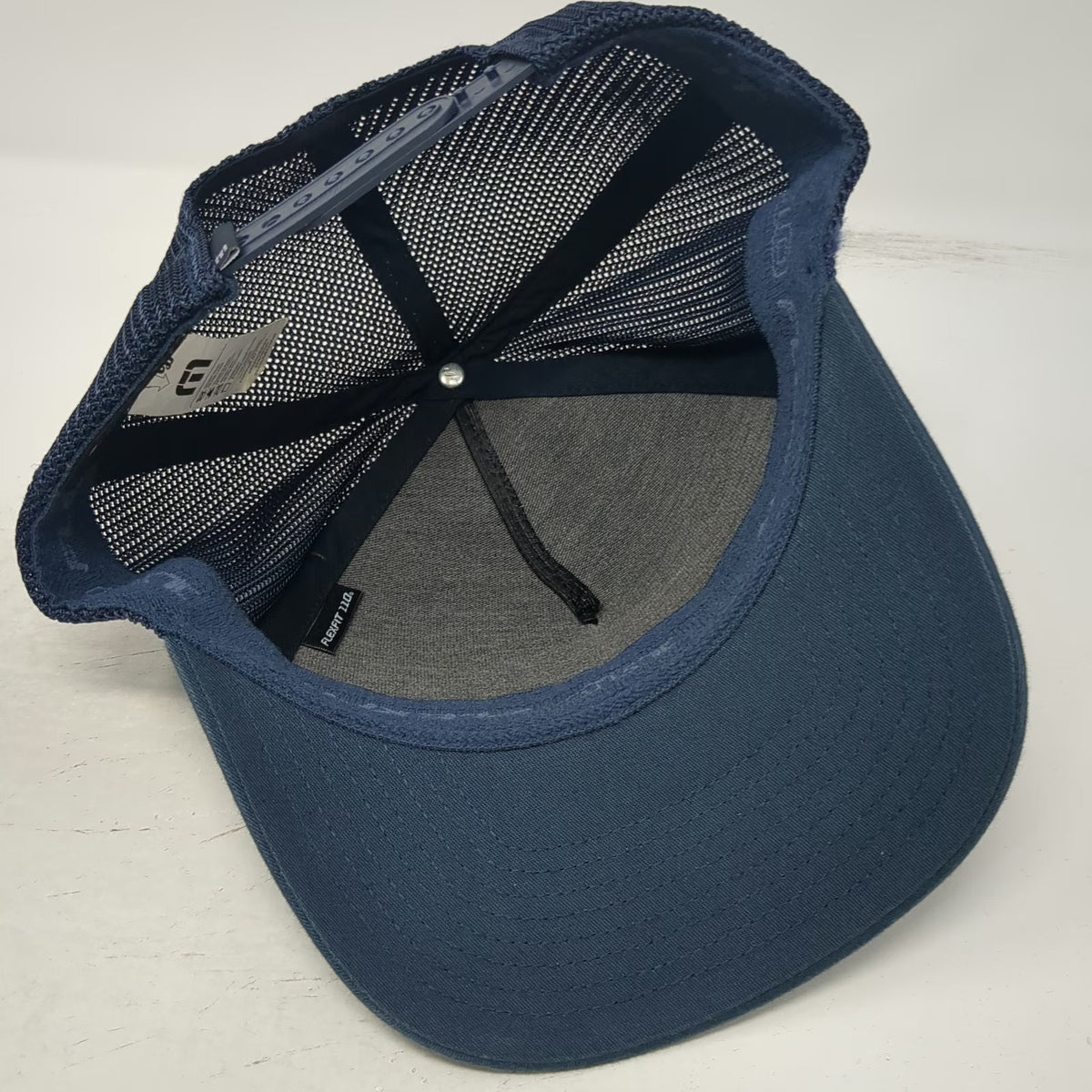 TravisMathew Trucker Hat Blue One Size Snapback Mesh Flexfit 110 Stripe Logo
