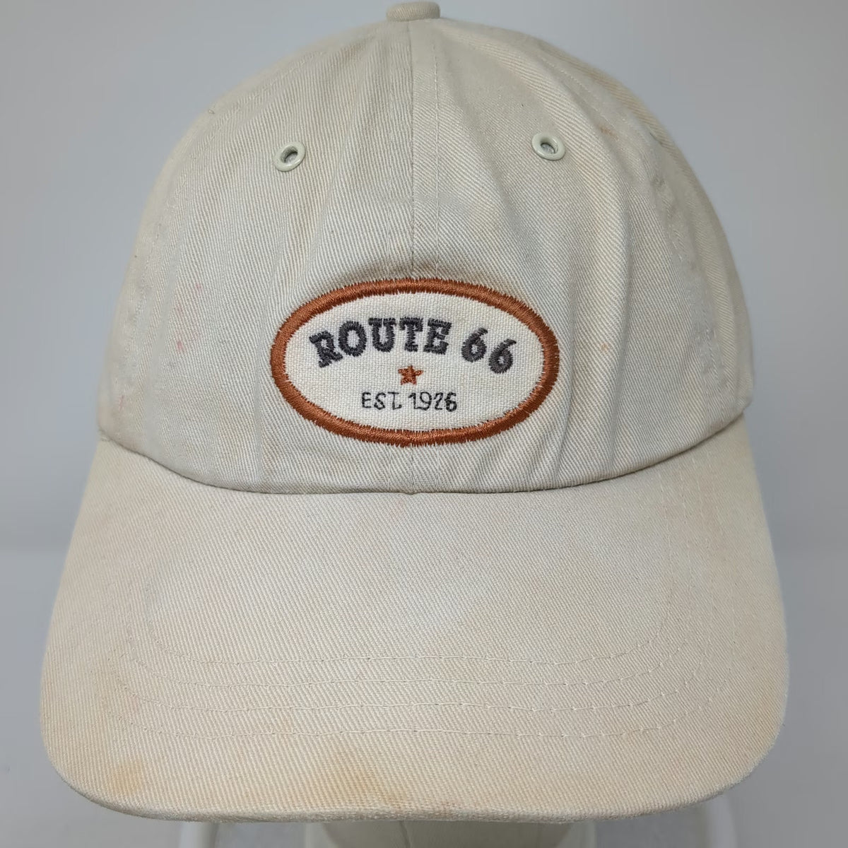 Route 66 Baseball Cap Beige One Size Embroidered Patch Slideback Script Hat