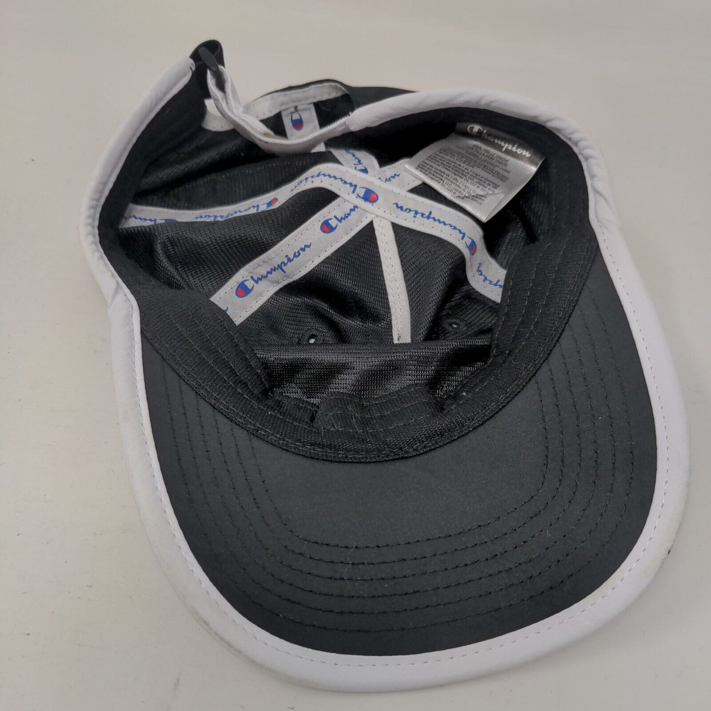 Champion Strapback Hat Black OSFA Adjustable Embroidered Vented Holes 6 Panel