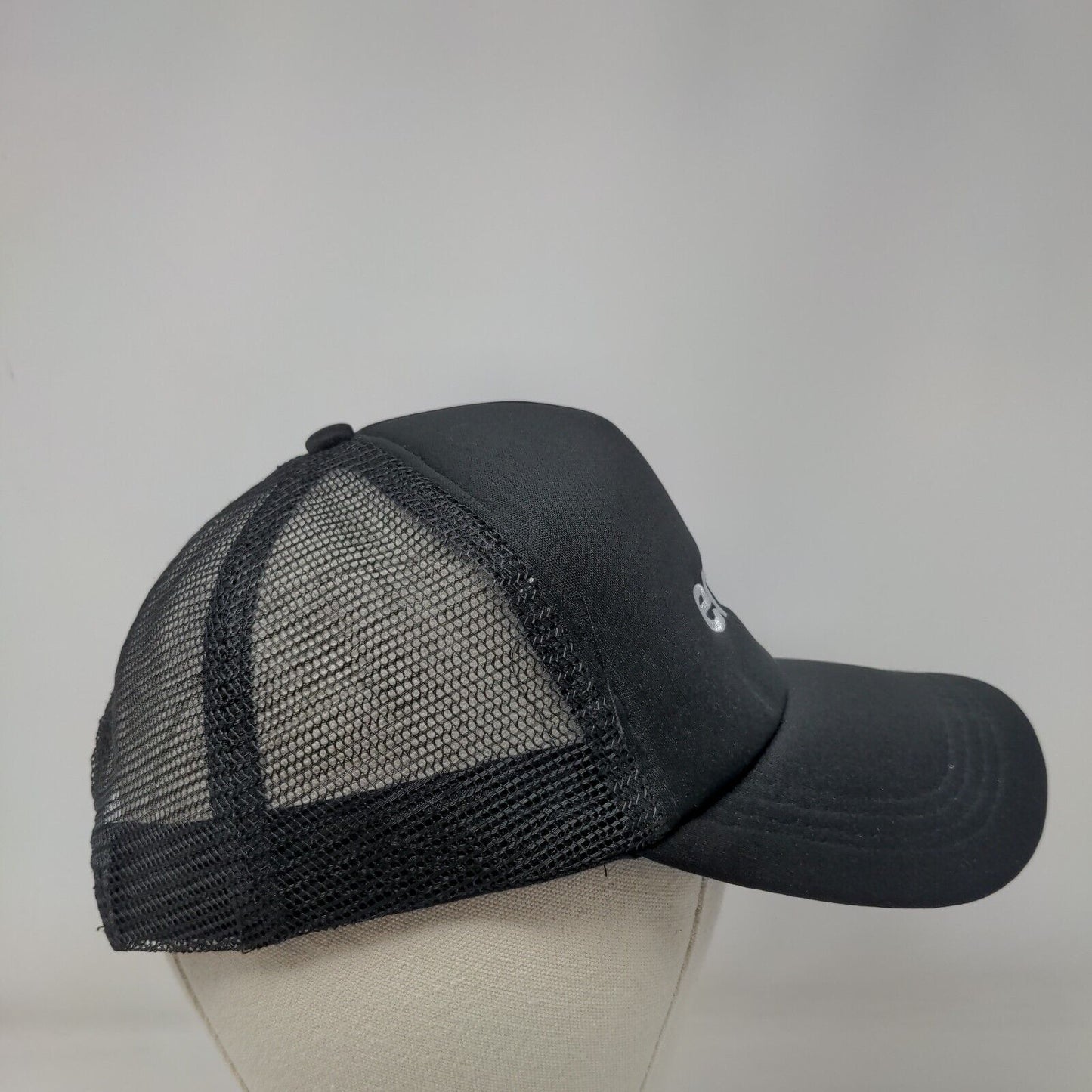 Emoto Snapback Mesh Back Trucker Hat Black One Size Solid Embroidered