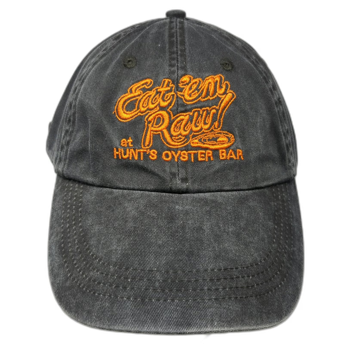 Anvil Baseball Cap Gray One Size Hunt's Oyster Bar Eat em Raw Slideback Hat