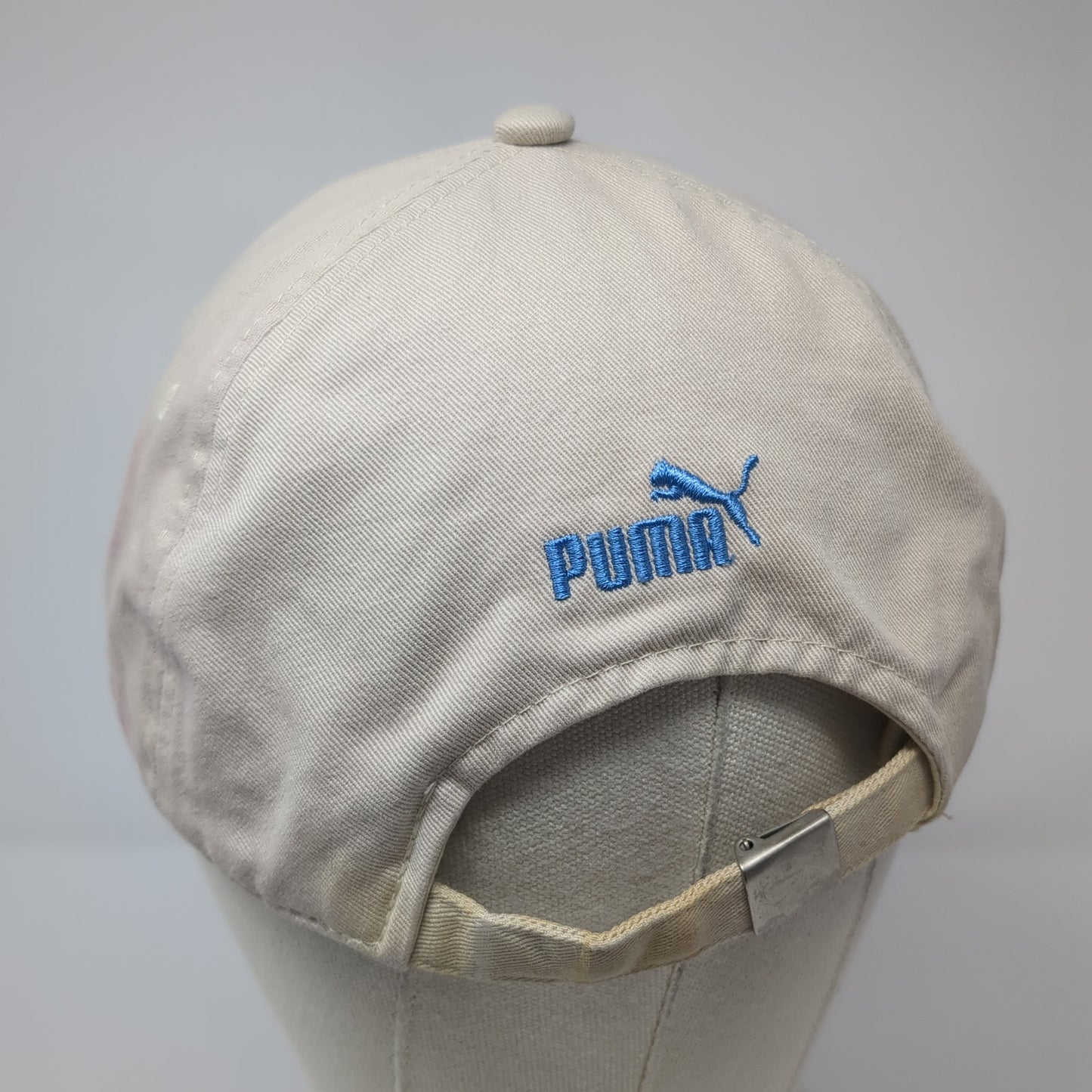 Puma Blue Logo Slideback Hat Beige One Size Adjustable Embroidered