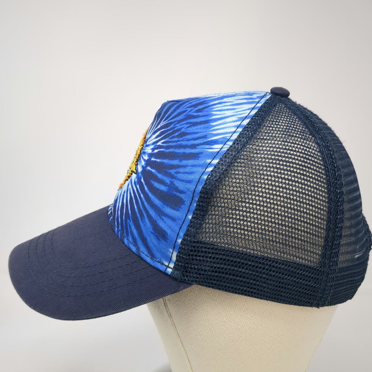 Colortone Trucker Hat Blue One Size Tie Dye Sun Graphic Snapback Mesh Back Hat