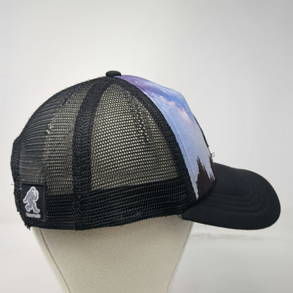 Hippy Trails Trucker Hat Black Blue One Size Bigfoot Sasquatch Colorado Mesh