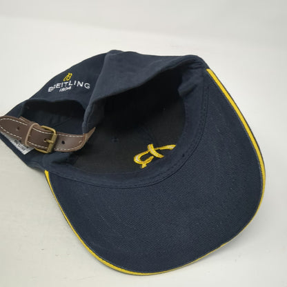 Breitling Baseball Cap Blue One Size Organic Cotton Leather Strapback Logo Hat