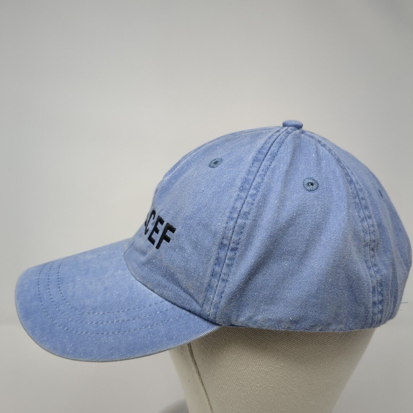 LCEF Slideback Hat Blue One Size Adjustable Leather Strap Adams 6 Panel