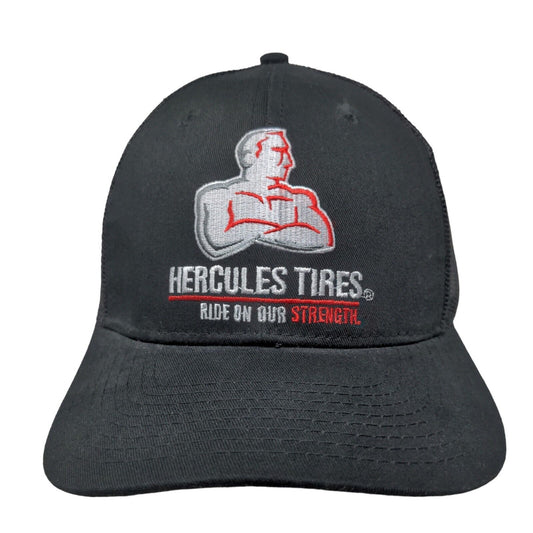 Hercules Tires Men's Mesh Back Trucker Hat Embroidered Logo Black Snapback