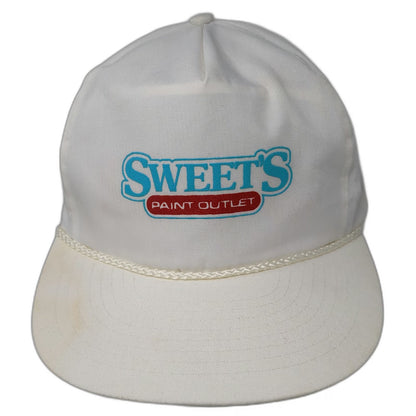 Winner 5 Panel White Hat One Size Snapback Rope Brim Sweet's Paint Outlet Logo