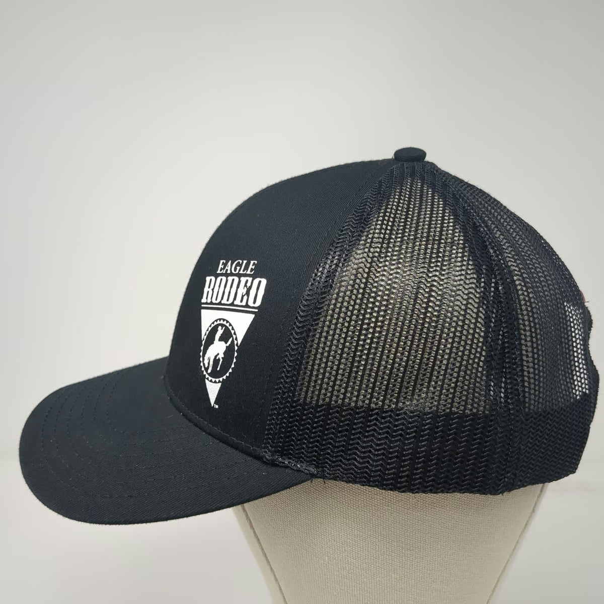 Trucker Hat Black One Size Eagle Rodeo Bucking Bronco Logo Mesh Back Snapback