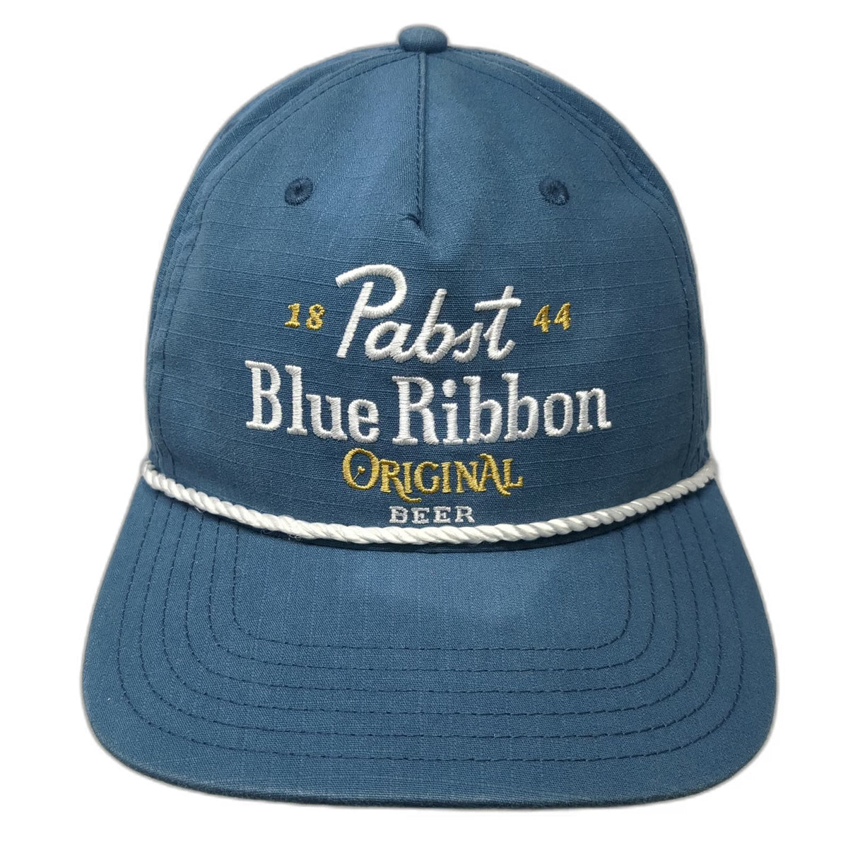 Pabst Blue Ribbon 5 Panel Hat One Size Snapback Rope White Beer Logo Gold Brim