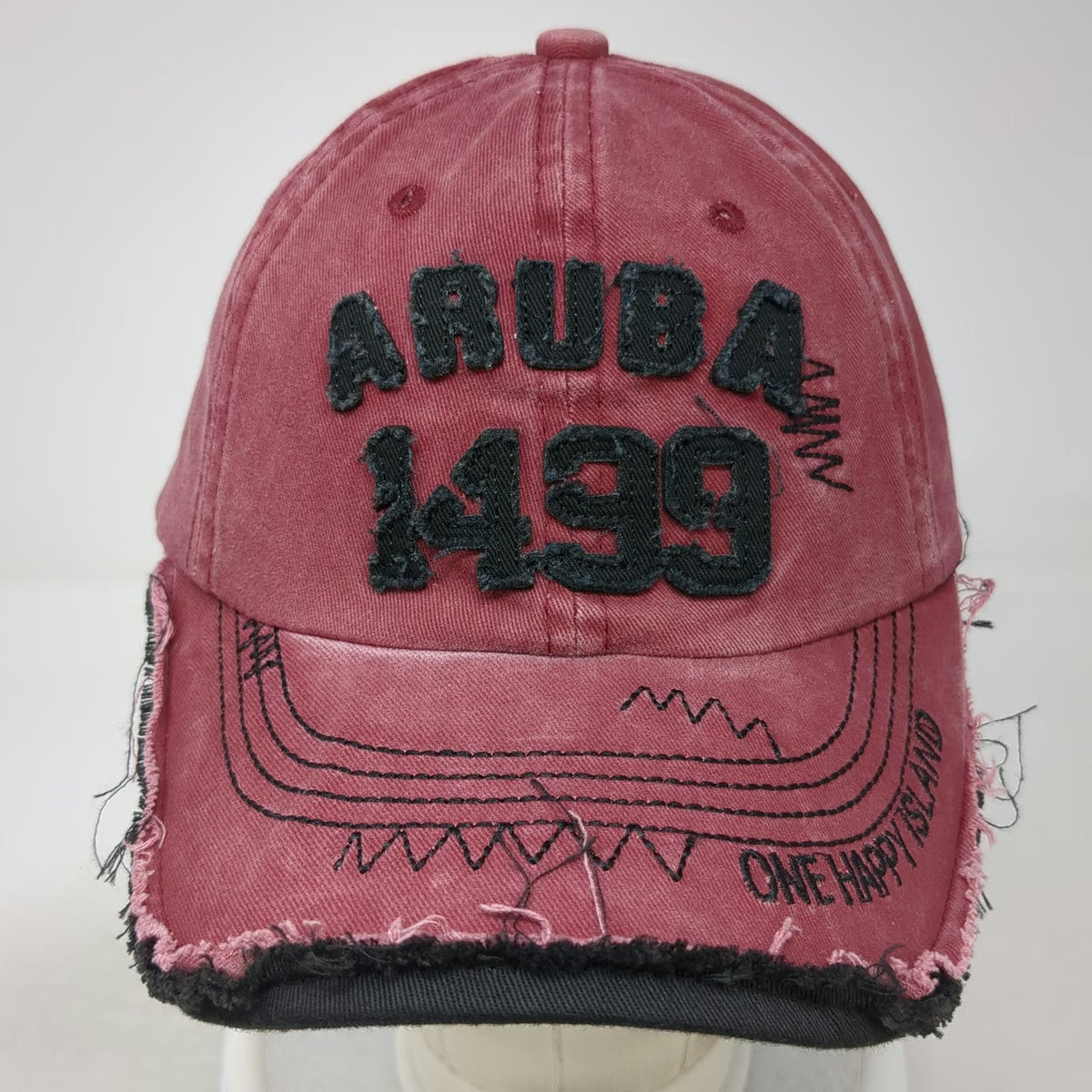 Red Baseball Cap One Size Aruba Happy Island 1499 Cotton Adjustable Souvenir Hat