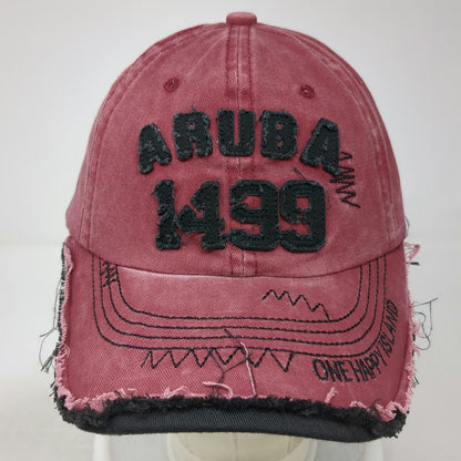 Red Baseball Cap One Size Aruba Happy Island 1499 Cotton Adjustable Souvenir Hat
