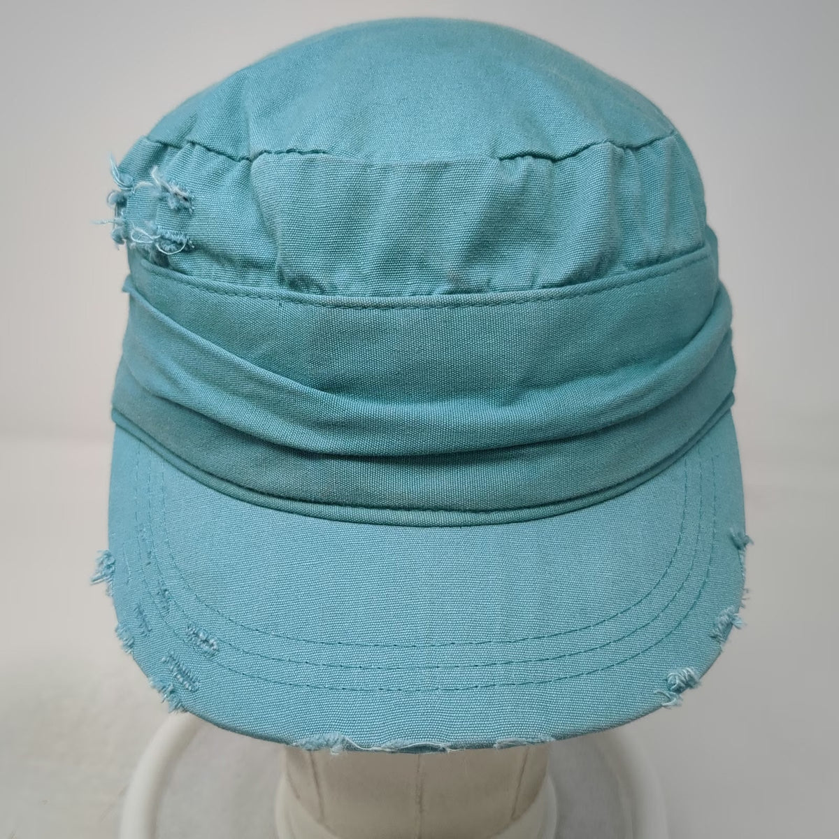 Army Cap Blue One Size Distressed Frayed Ruched Band Cadet Military Style Hat