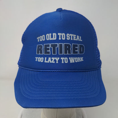 Retired Too Old To Steal Too Lazy To Work Snapback Rope Trucker Hat One Size