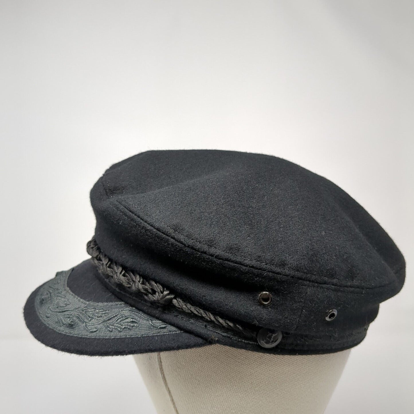 Nautilus Caps Greek Captain's Cap Wool Rope Black Size 7 3/8 Piraeus