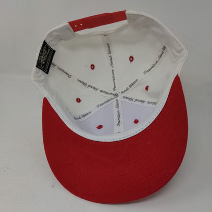 Premium Headwear Men's Snapback Trucker Hat White Red Embroidered Logo