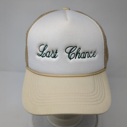 Last Chance Snapback Trucker Hat Tan OS Adjustable Embroidered Mesh Back Rope