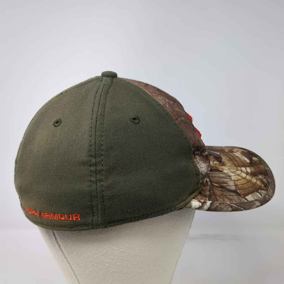 Under Armour Baseball Cap Green Brown Orange L Camo Embroidered Stretch Fit Hat