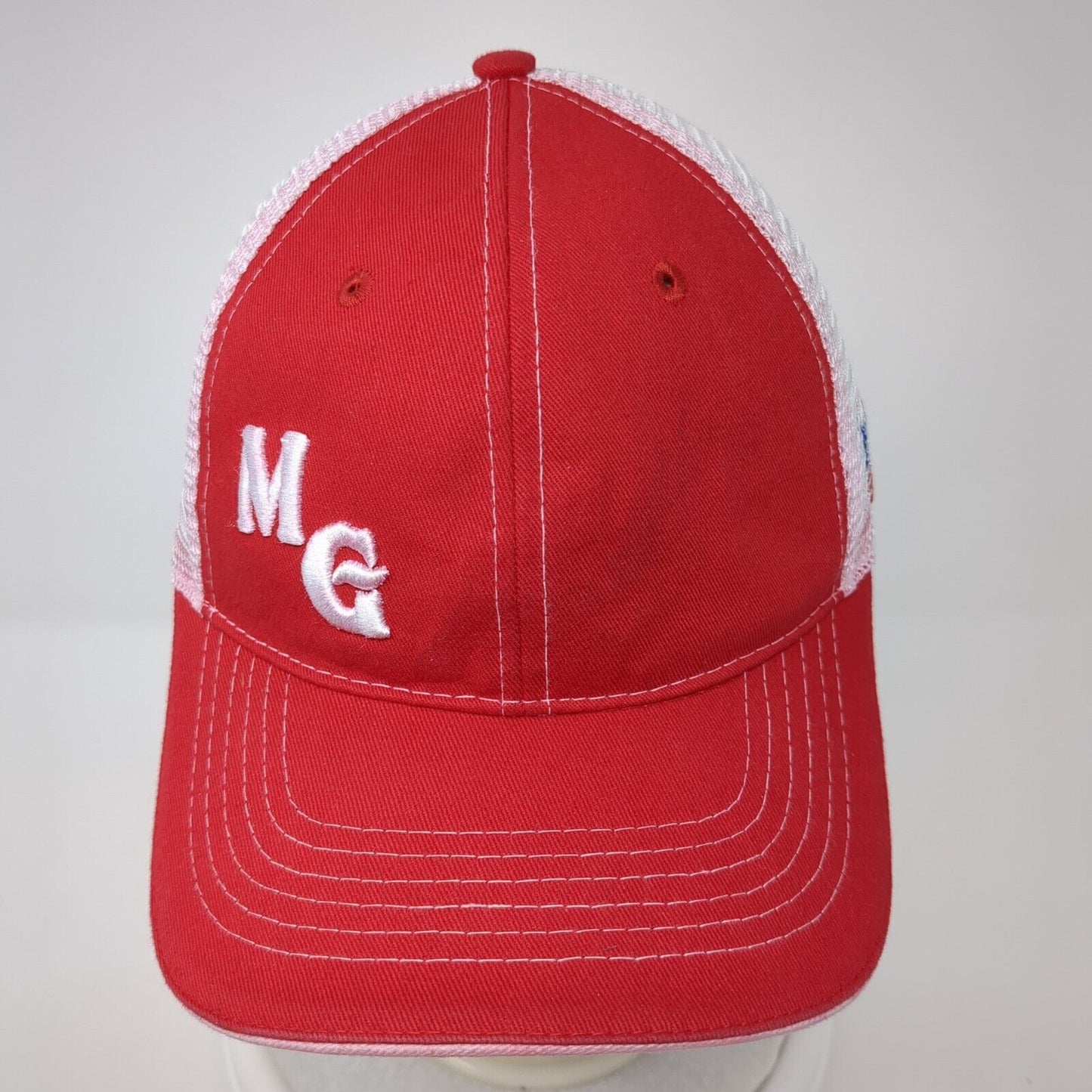 MG Boise ID Strapback Trucker Hat Red One Size Mesh Back Colorblock