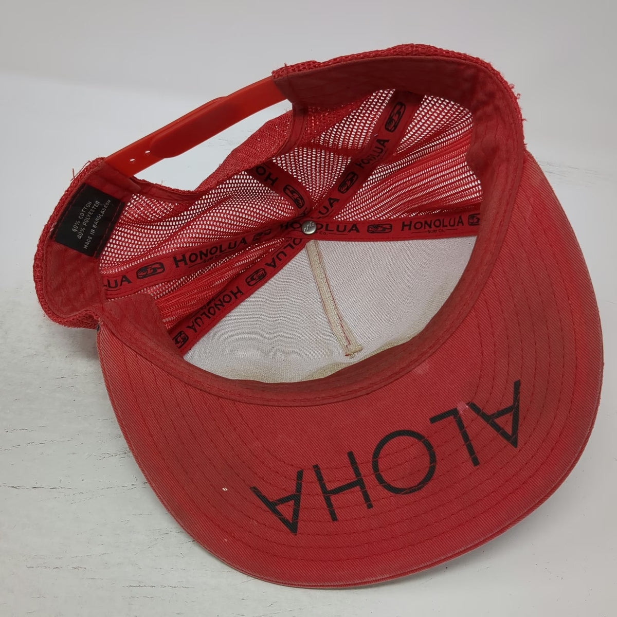 Honolua Surf Co Red Trucker Hat One Size Hawaii Aloha Mesh Snapback Flat Brim