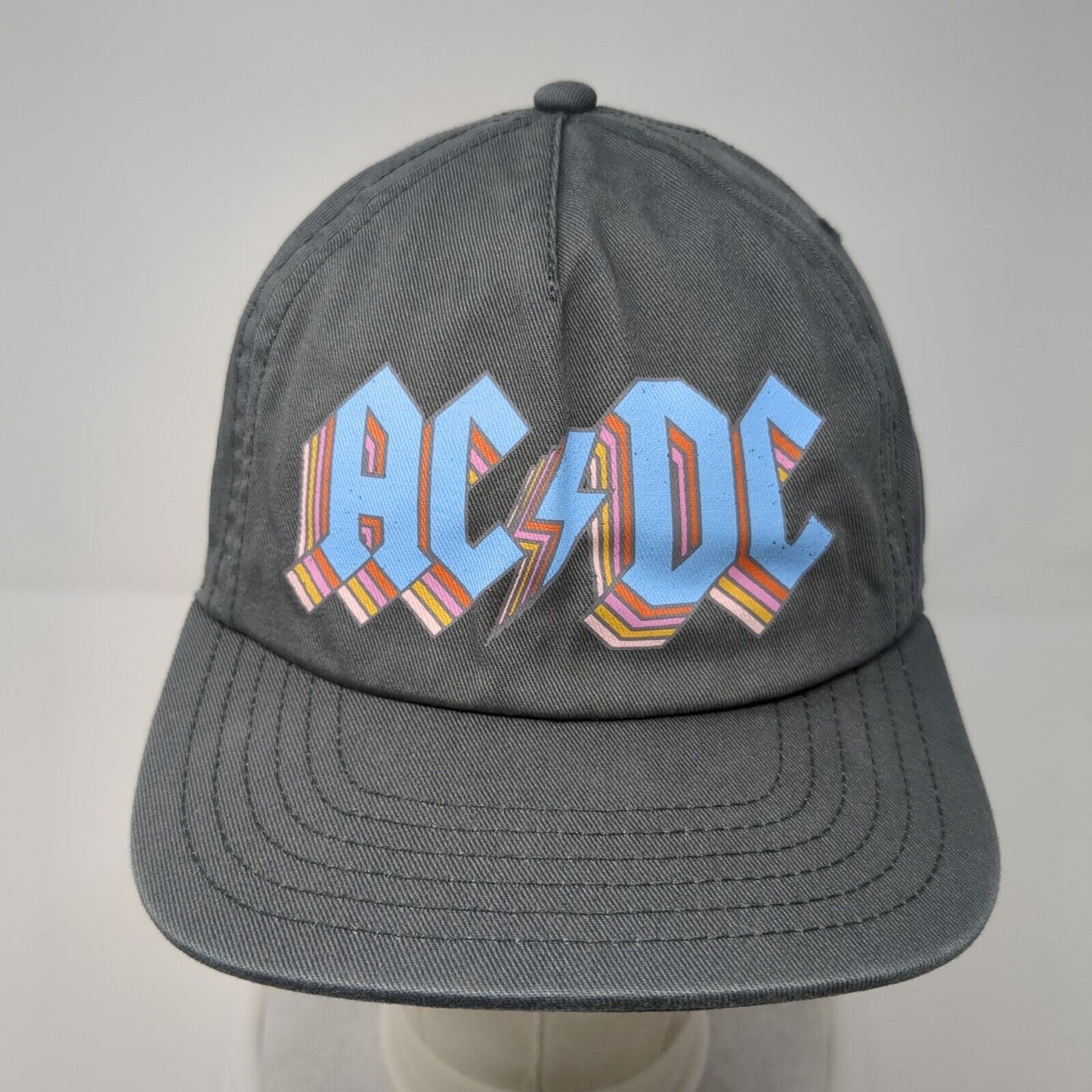 ACDC Snapback Hat Gray One Size Adjustable Vented Holes 6 Panel Cotton