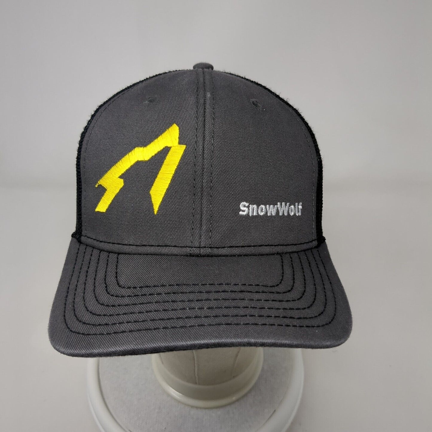 Snow Wolf Snapback Trucker Hat Gray One Size Adjustable Mesh Back Cap America