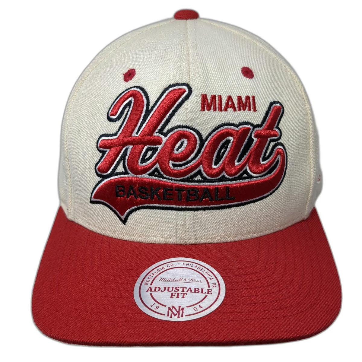 Mitchell & Ness Miami Heat NBA Snapback Hat White Red One Size Green Underbrim
