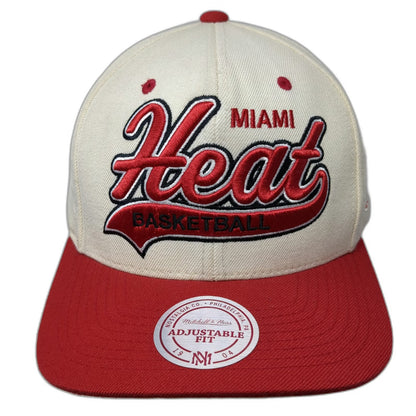 Mitchell & Ness Miami Heat NBA Snapback Hat White Red One Size Green Underbrim