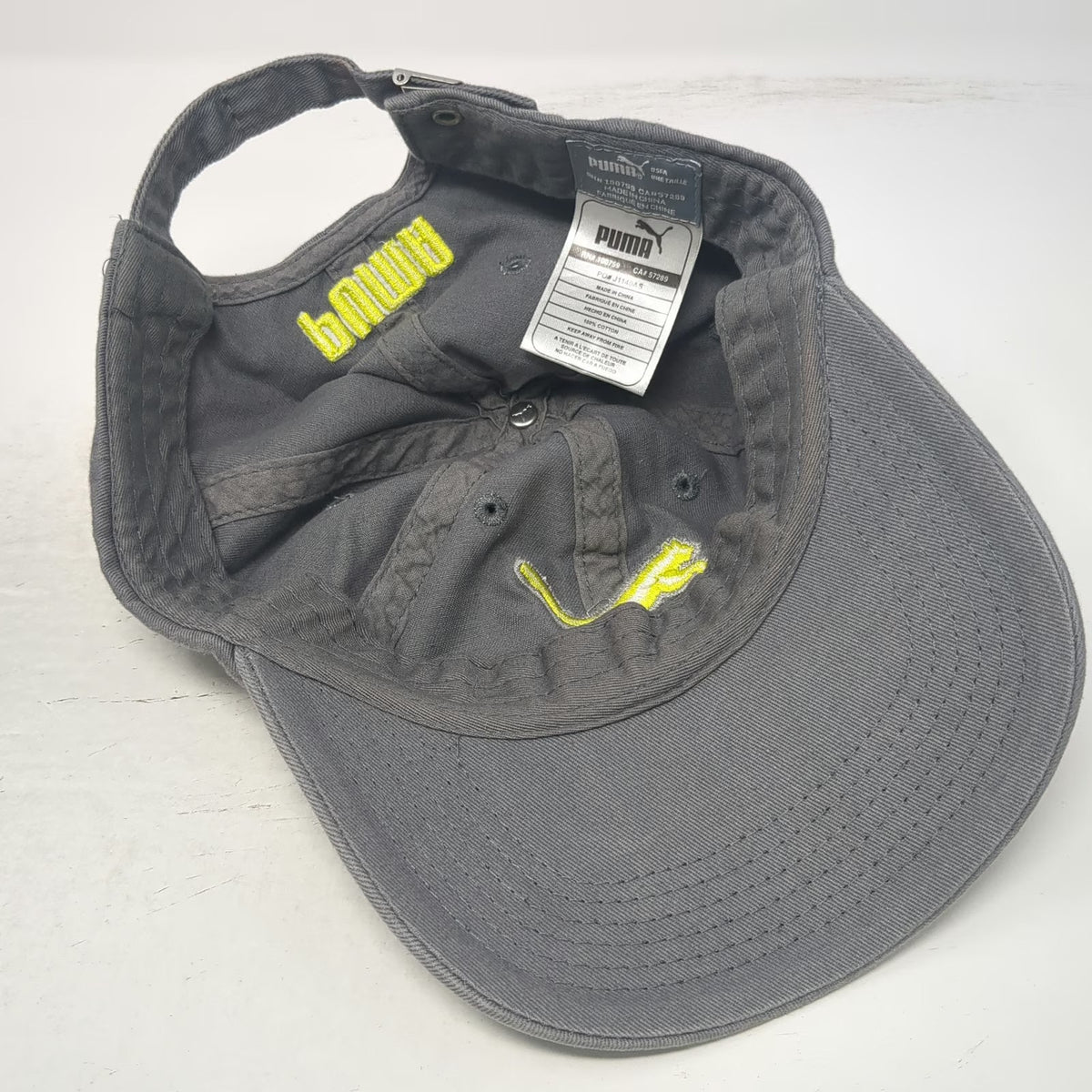 Puma Baseball Cap Gray One Size Leaping Cat Logo Cotton Slideback Buckle Hat