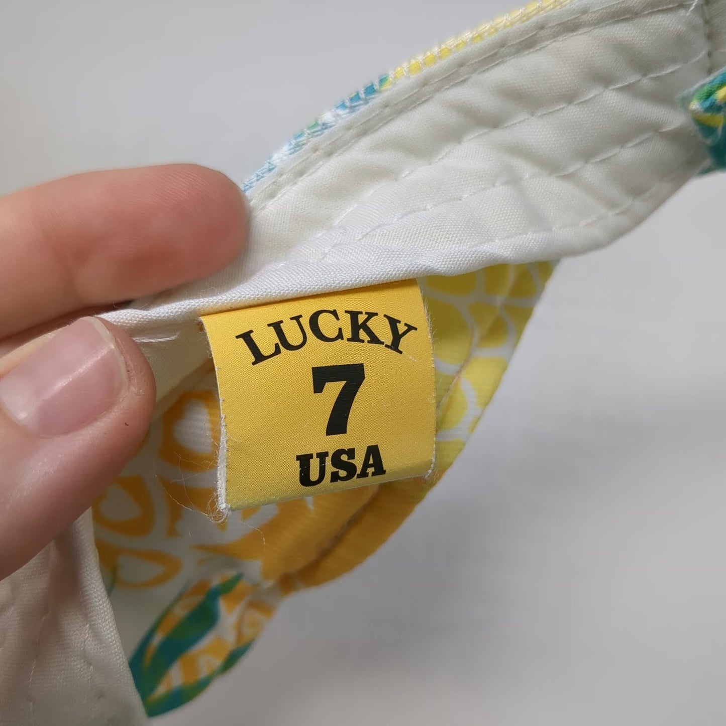 Lucky 7 Visor Blue White Yellow OS Pineapple Pattern Tybee Island Patch Hat