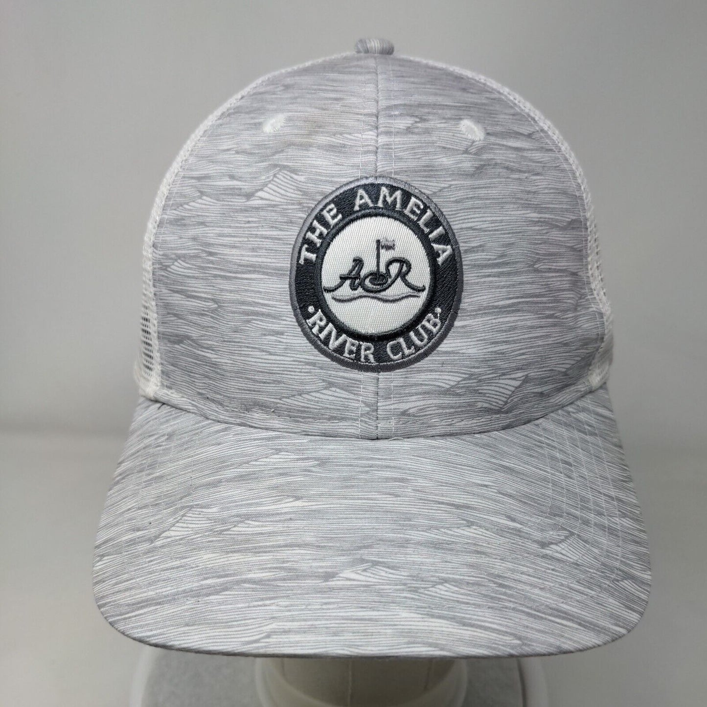 The Amelia River Club Snapback Trucker Hat Gray OS Classic Fit Mesh Back Ahead