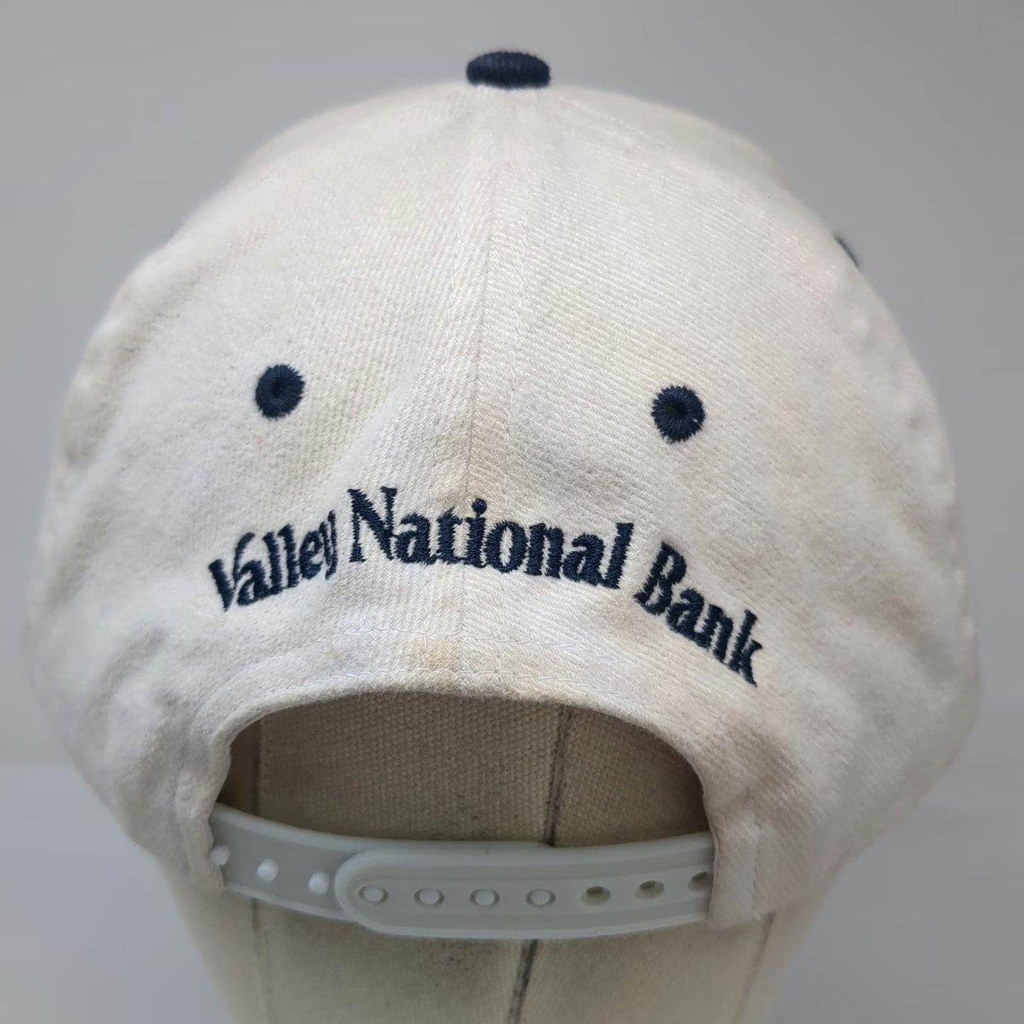 Snapback Hat White One Size Valley National Bank V Logo Green Under Brim Cotton