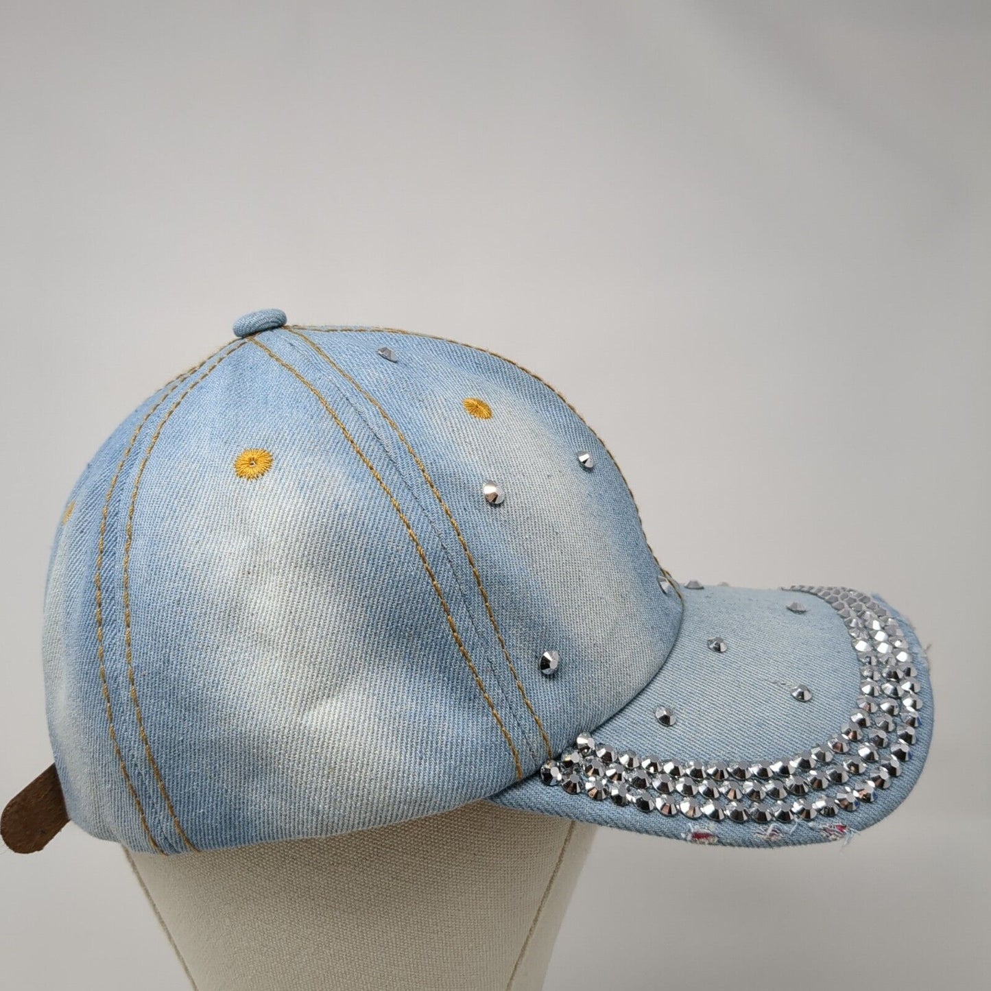 Smiley Bling Rhinestone Slideback Hat Blue One Size Denim Olivia & Kate