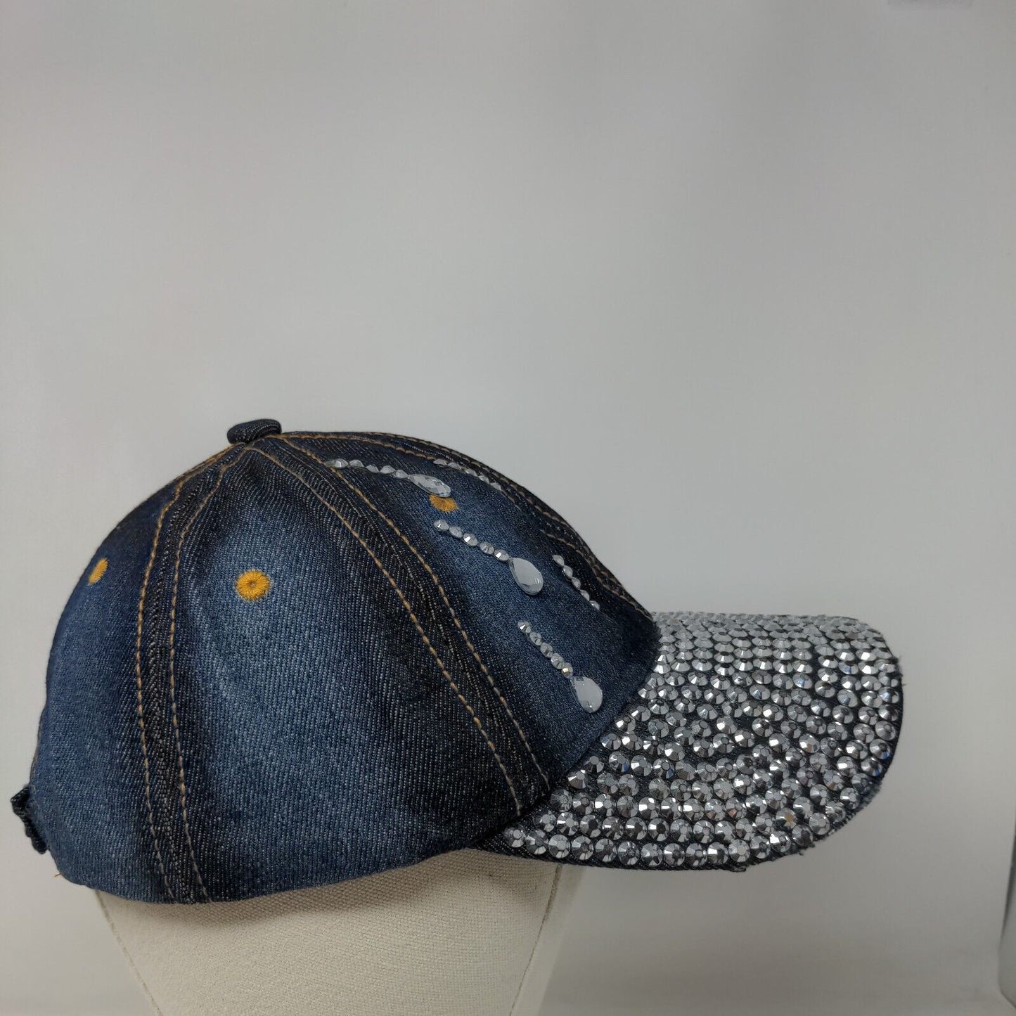 Unbranded Studded Strapback Hat Blue One Size Denim Adjustable 6 Panel