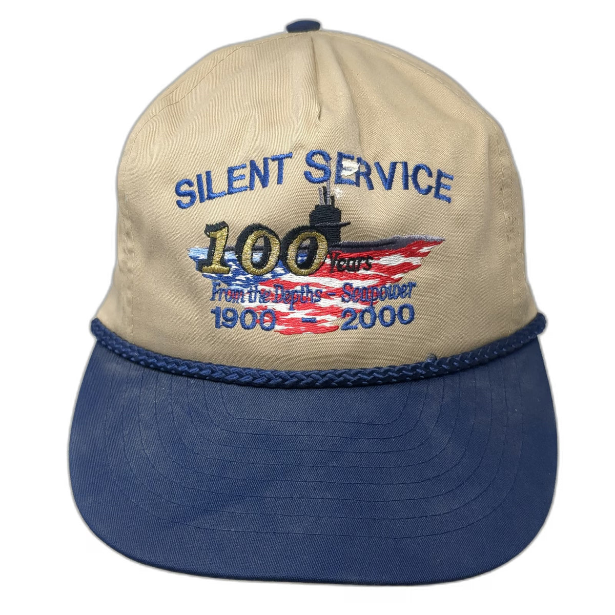 Tex Kap 5 Panel Beige One Size Hat Silent Service Submarine 100 Years US Flag