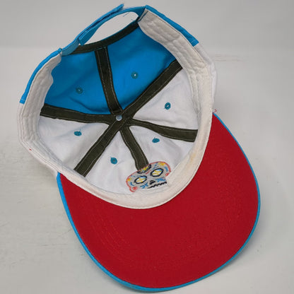 Baseball Cap White Blue One Size Sugar Skull Embroidered Day of the Dead Hat