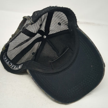 Affliction Trucker Hat Gray One Size Distressed Brim Camo USA Flag Snapback