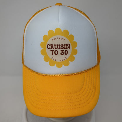 Emkapp Cruisin to 30 Est. 1993 Trucker Hat Yellow OS Adjustable Mesh Back Rope