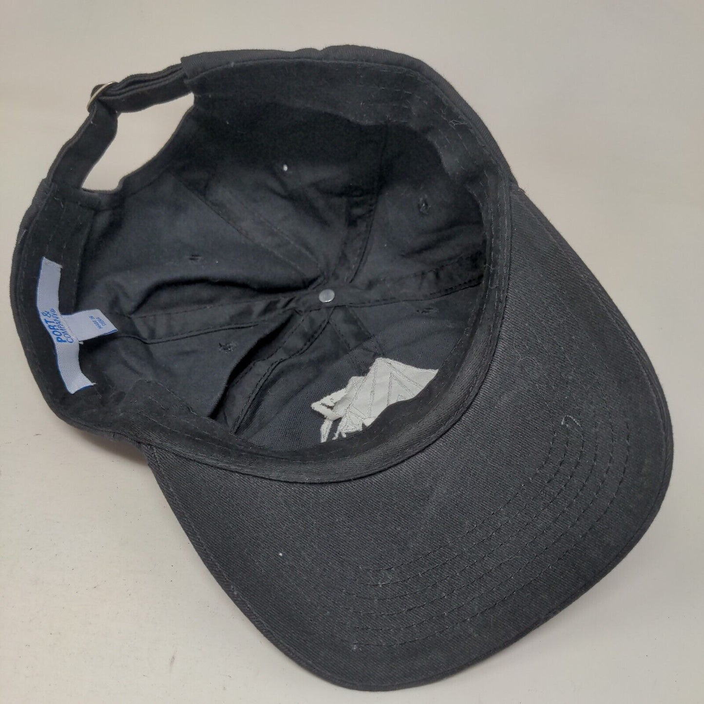 Mountain Moving Slideback Hat Black One Size Embroidered 6 Panel Port & Company