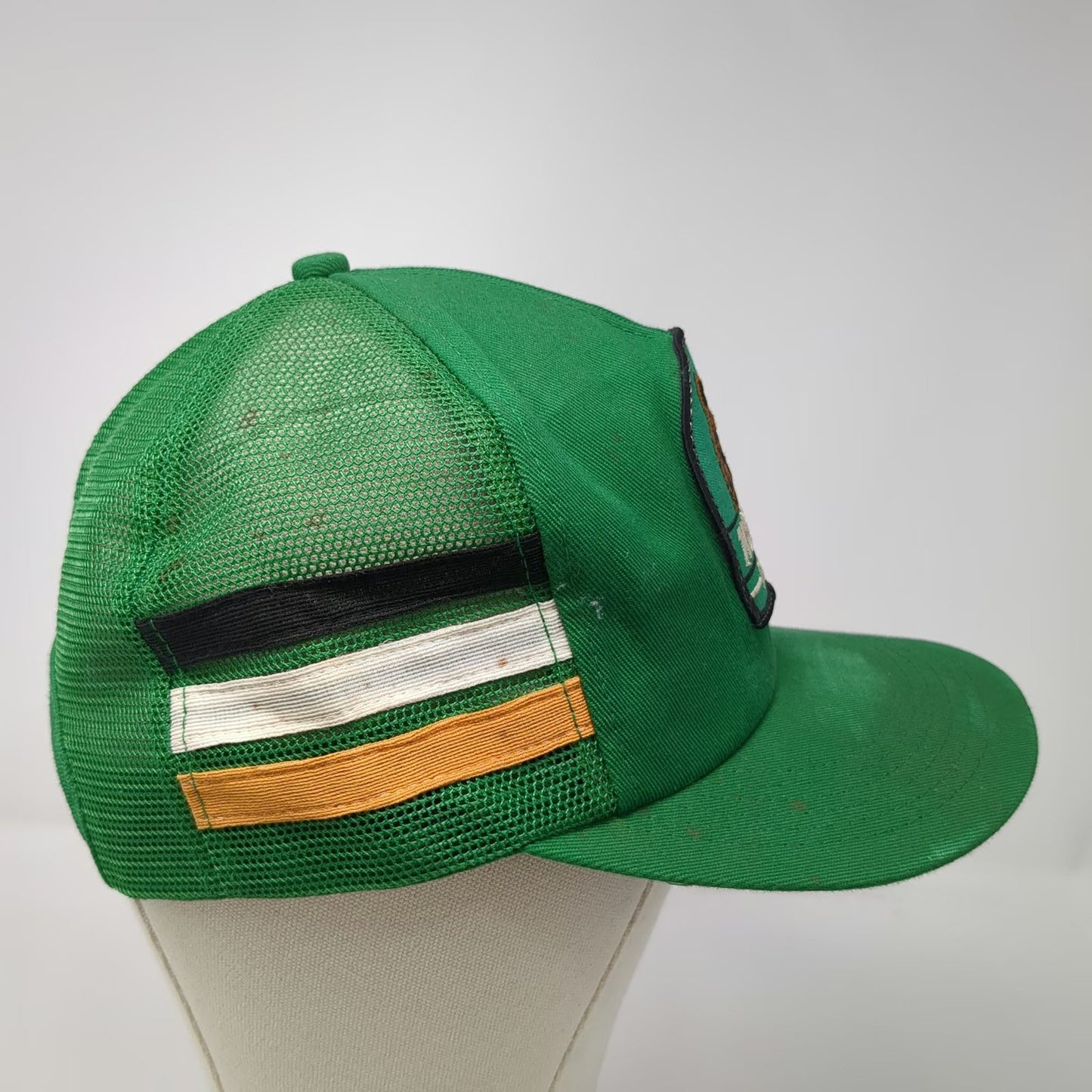 Kodiak Racing Trucker Hat Green OS Snapback Mesh Back Stripes Bear Patch Vintage
