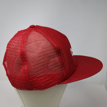 Canon Trucker Hat Red One Size Embroidered Logo Made in USA Mesh Back Snapback