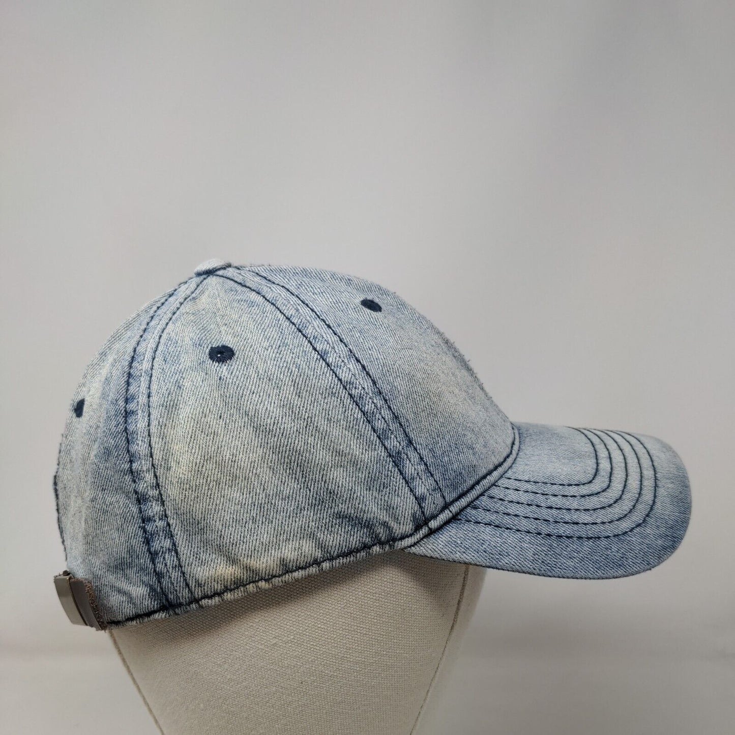 Unbranded Slideback Hat Blue OSFM Adjustable Vented Holes 6 Panel Denim Blank