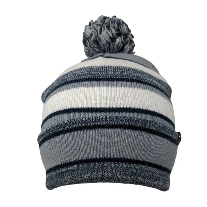 Unbranded Knit Pom Pom Beanie Hat Gray One Size Striped Outdoor