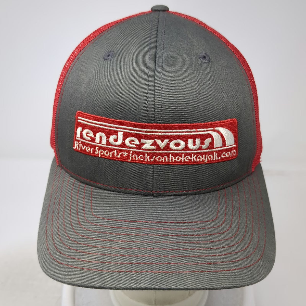 Richardson Trucker Hat Gray Red One Size Rendezvous River Sports Surf Wyoming