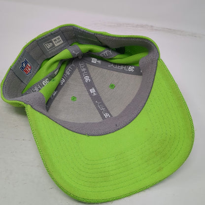 Seattle Seahawks NFL New Era Hat Green M Metallic Logo Curved Brim Stretch Fit