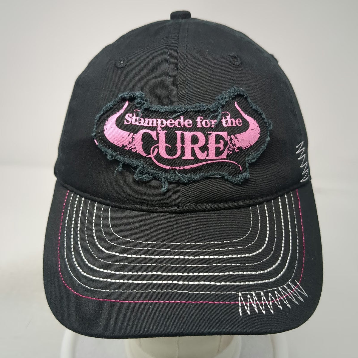 Baseball Cap Black One Size Stampede for the Cure Pink Ribbon Distressed Hat