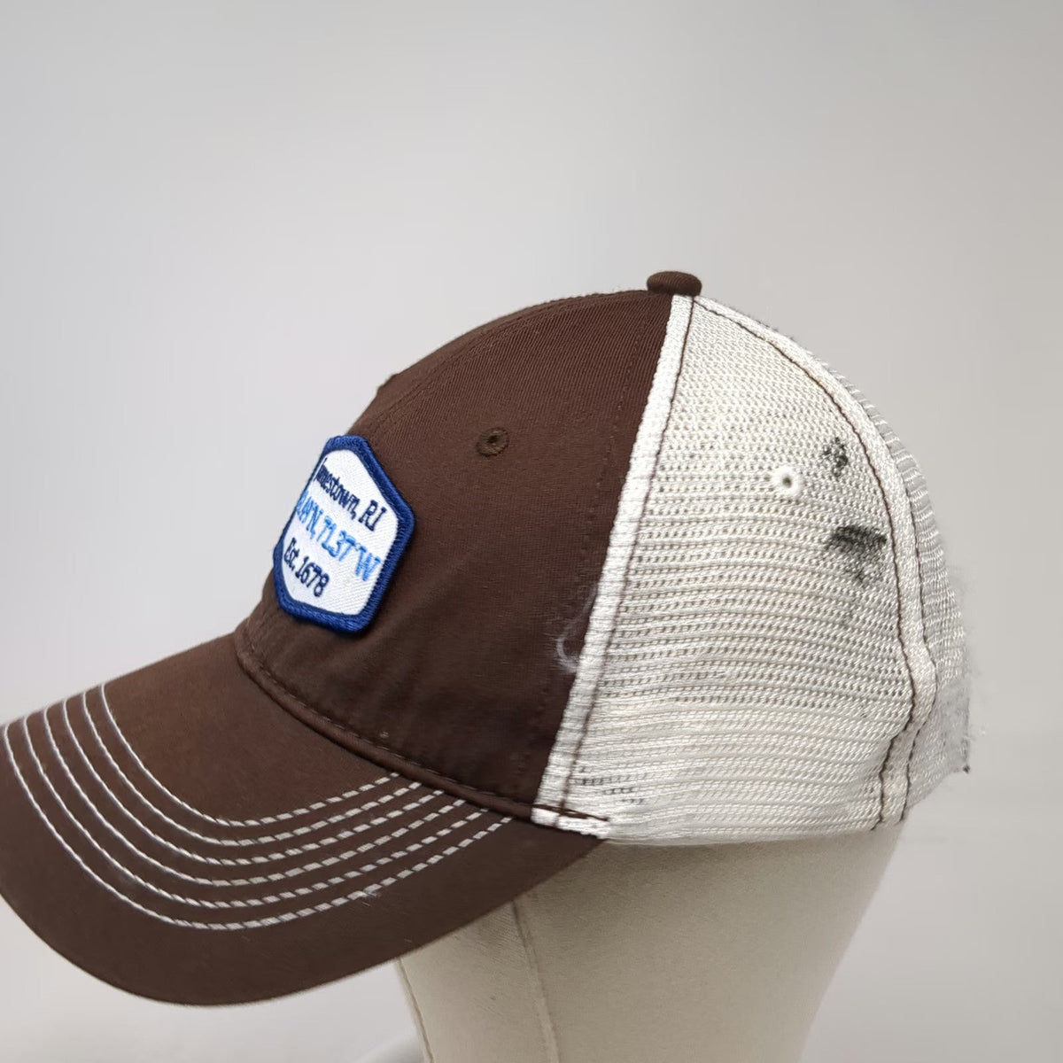 District Baseball Cap Brown OSFM Mesh Back Patch Jamestown RI Coordinates Hat