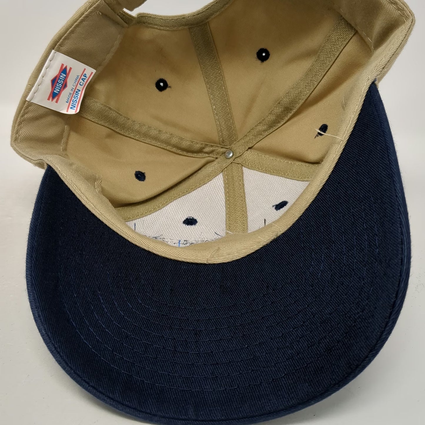 Nissin Baseball Cap Beige Blue One Size Schlofman Tractor Embroidered Curved Hat