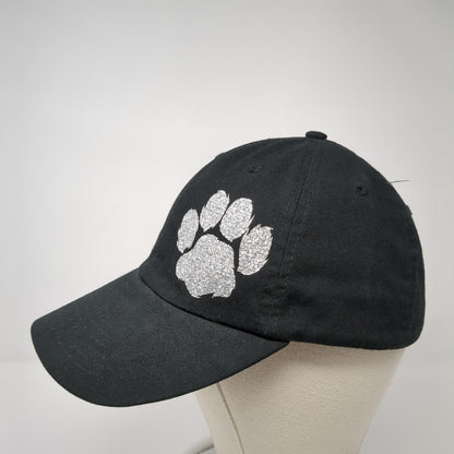 Paw Print Slideback Hat Black One Size Adjustable Vented Holes 6 Panel Cotton